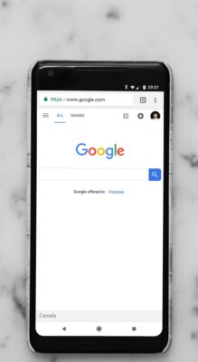 Mobile phone displaying Google website.