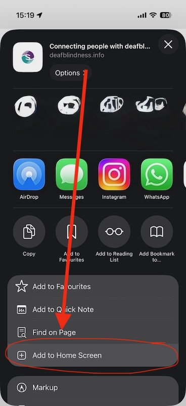 Image showing you how to select the Share/More icon in the Safari toolbar