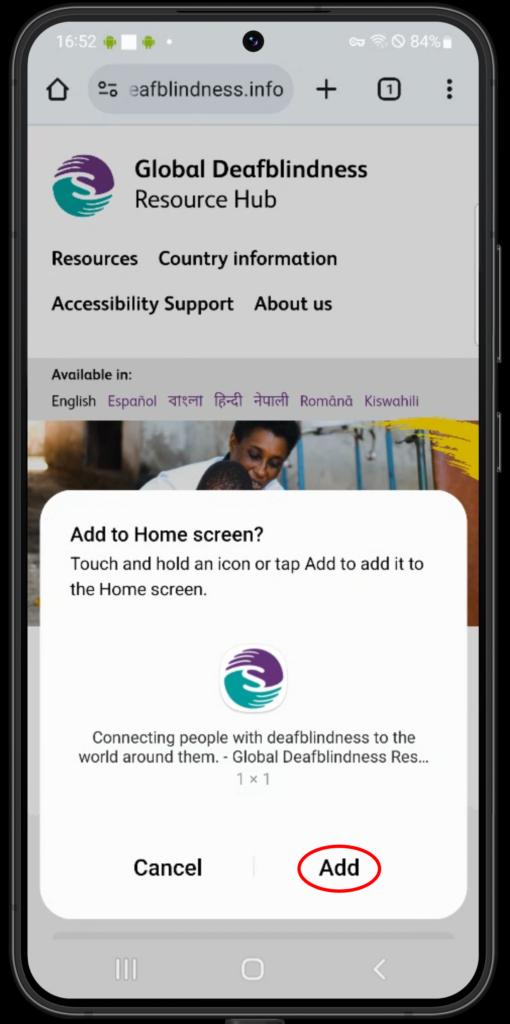 Image showing you how to tap ‘Add to Home screen’